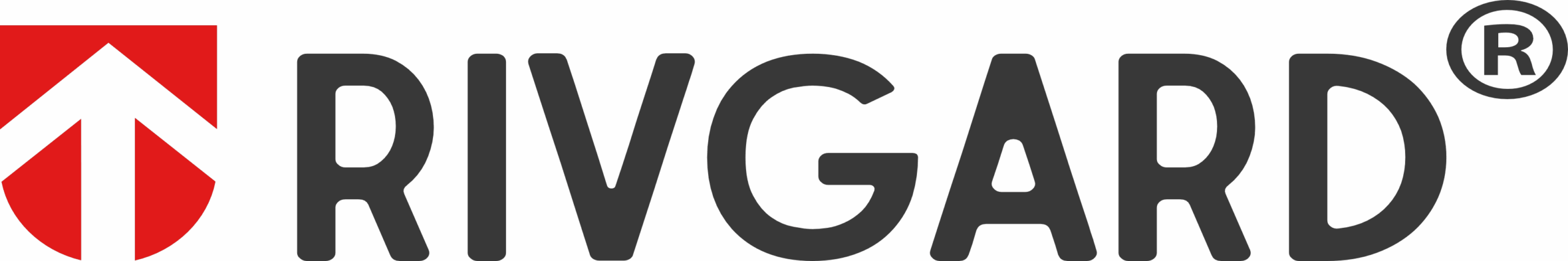 Logo Rivgard. L'icône en rouge et le texte en gris foncé.