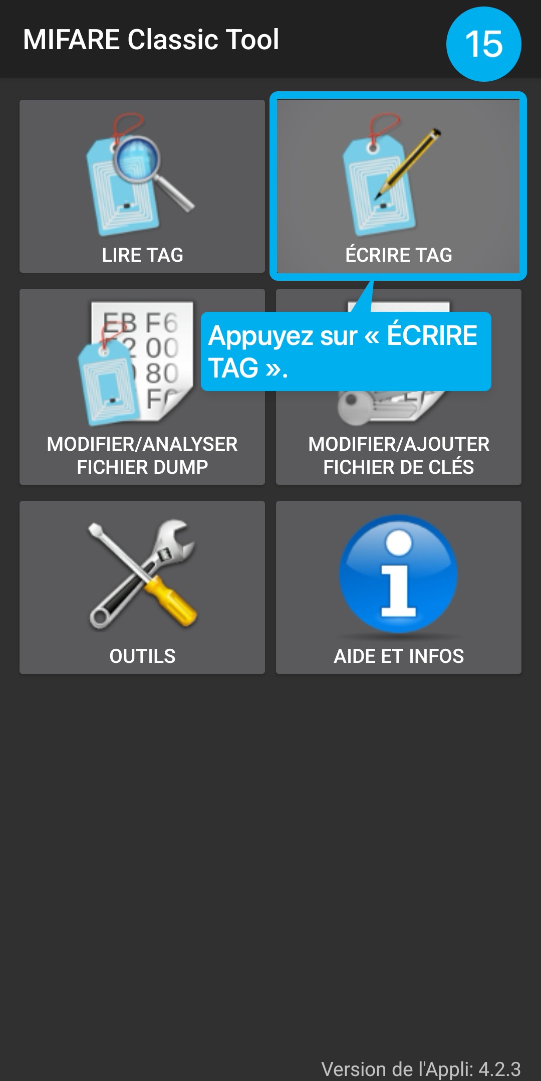 Tutoriel en image : montre comment copier son badge d'immeuble dans l'application MCT.