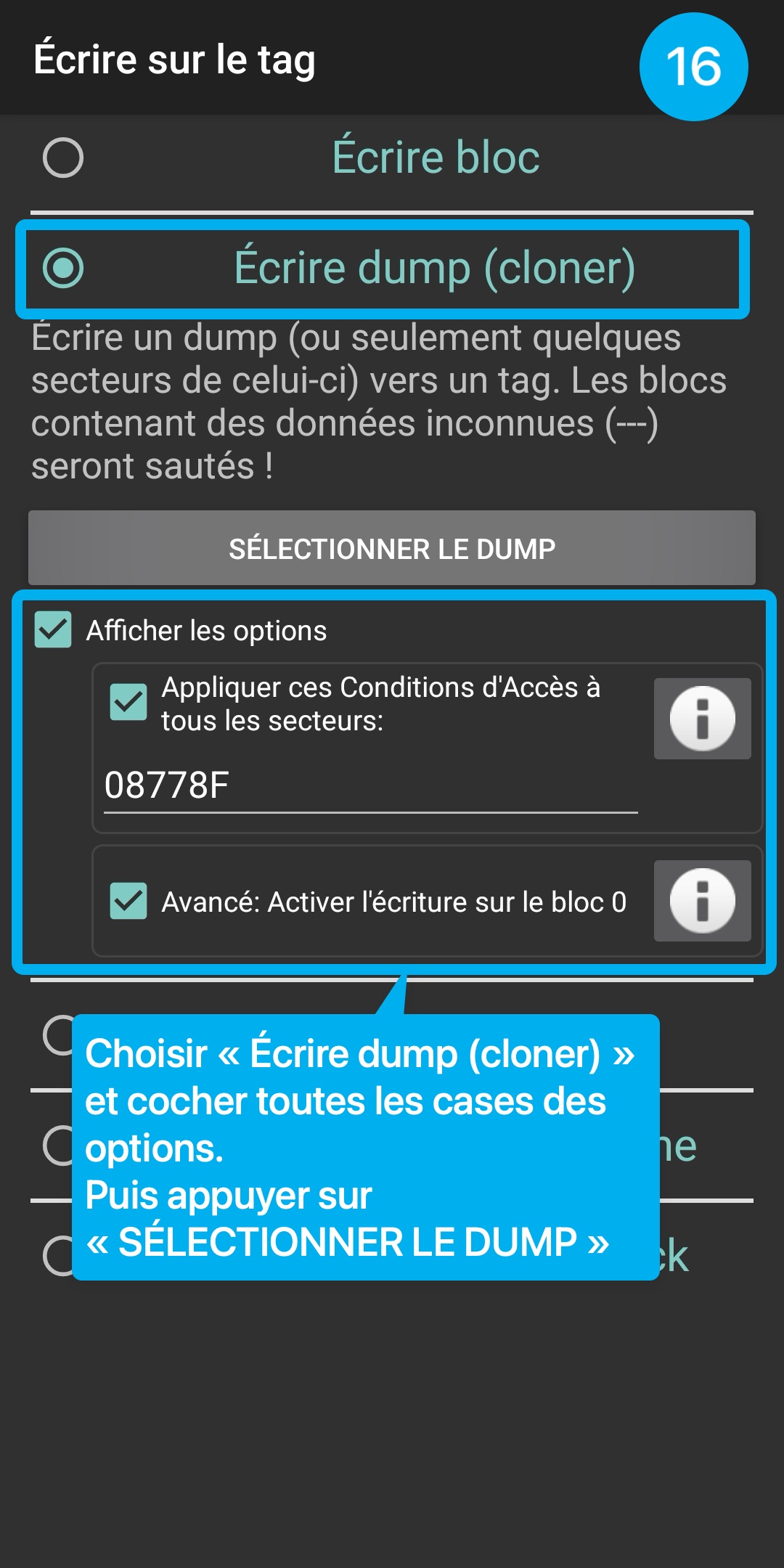 Tutoriel en image : montre comment copier son badge d'immeuble dans l'application MCT.
