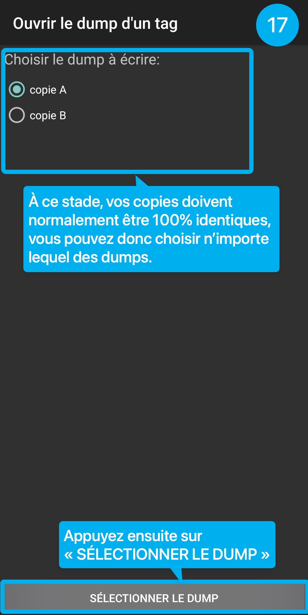 Tutoriel en image : montre comment copier son badge d'immeuble dans l'application MCT.