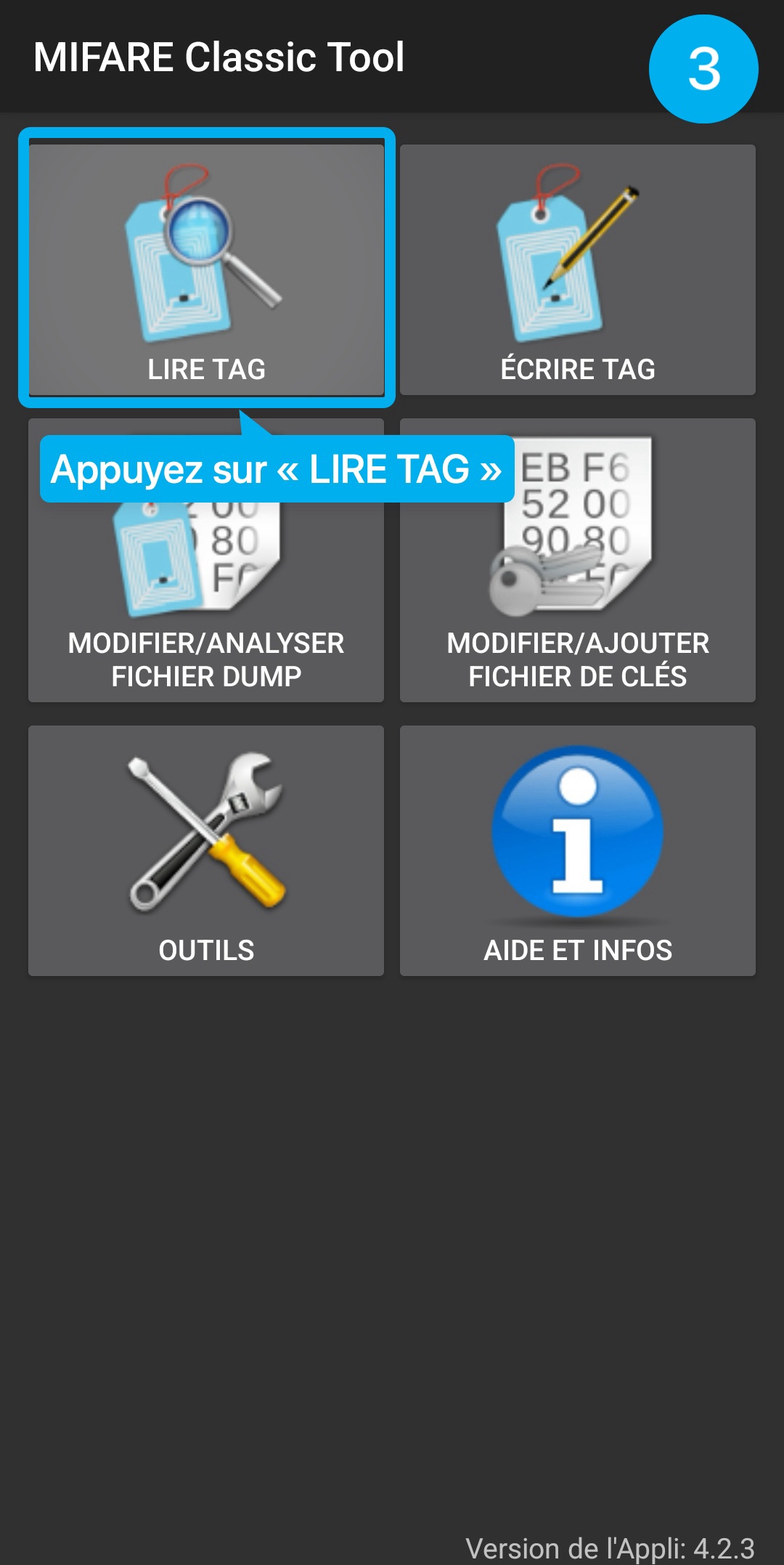 Tutoriel en image : montre comment lire les informations de son badge dans l'application MCT.