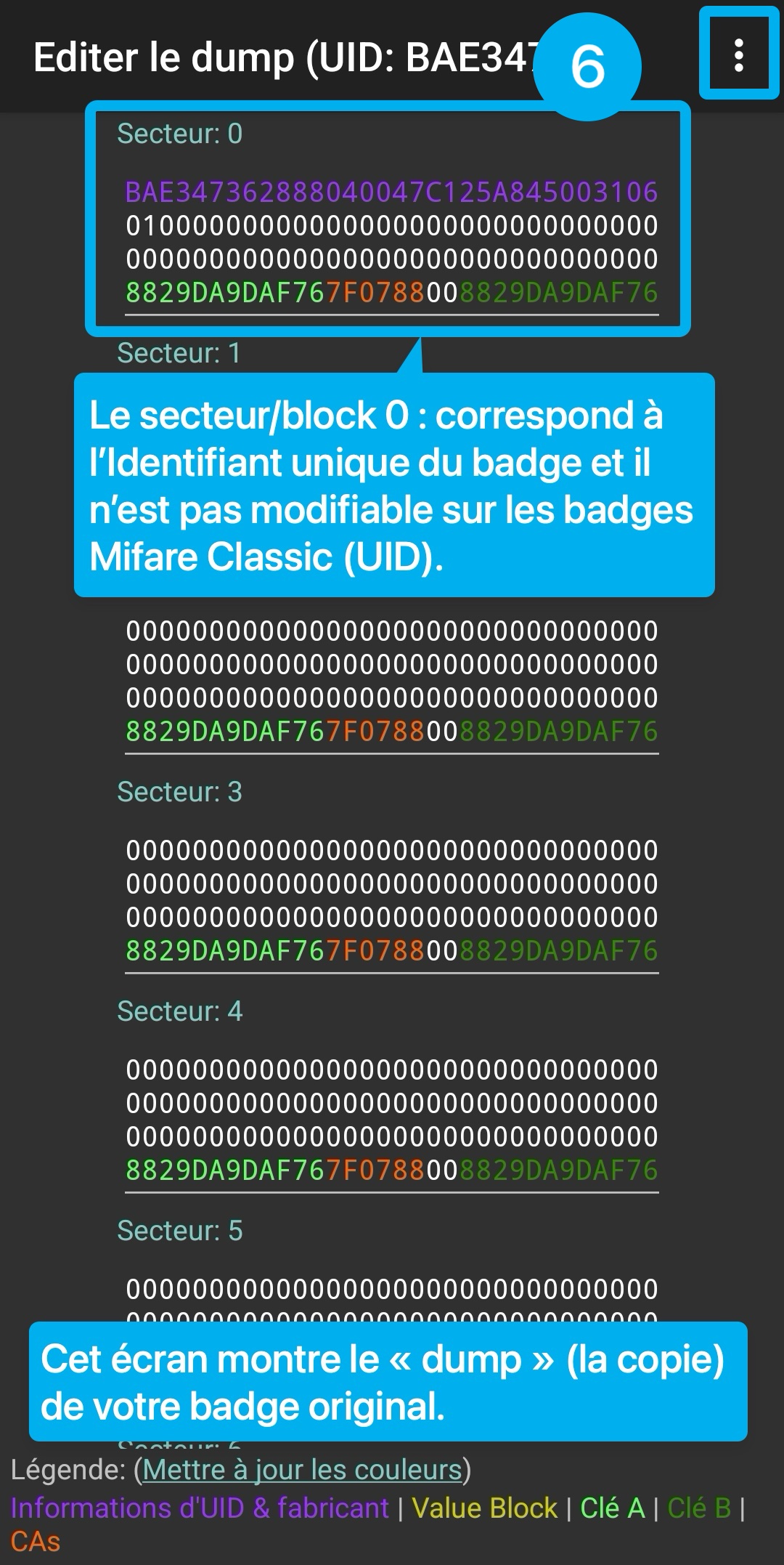 Tutoriel en image : montre comment lire les informations de son badge dans l'application MCT.