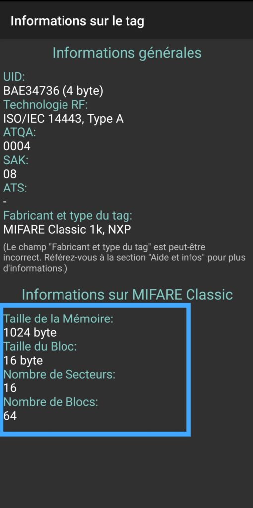 Tutoriel en image : montre comment voir les informations de son tag dans l'application MCT.
