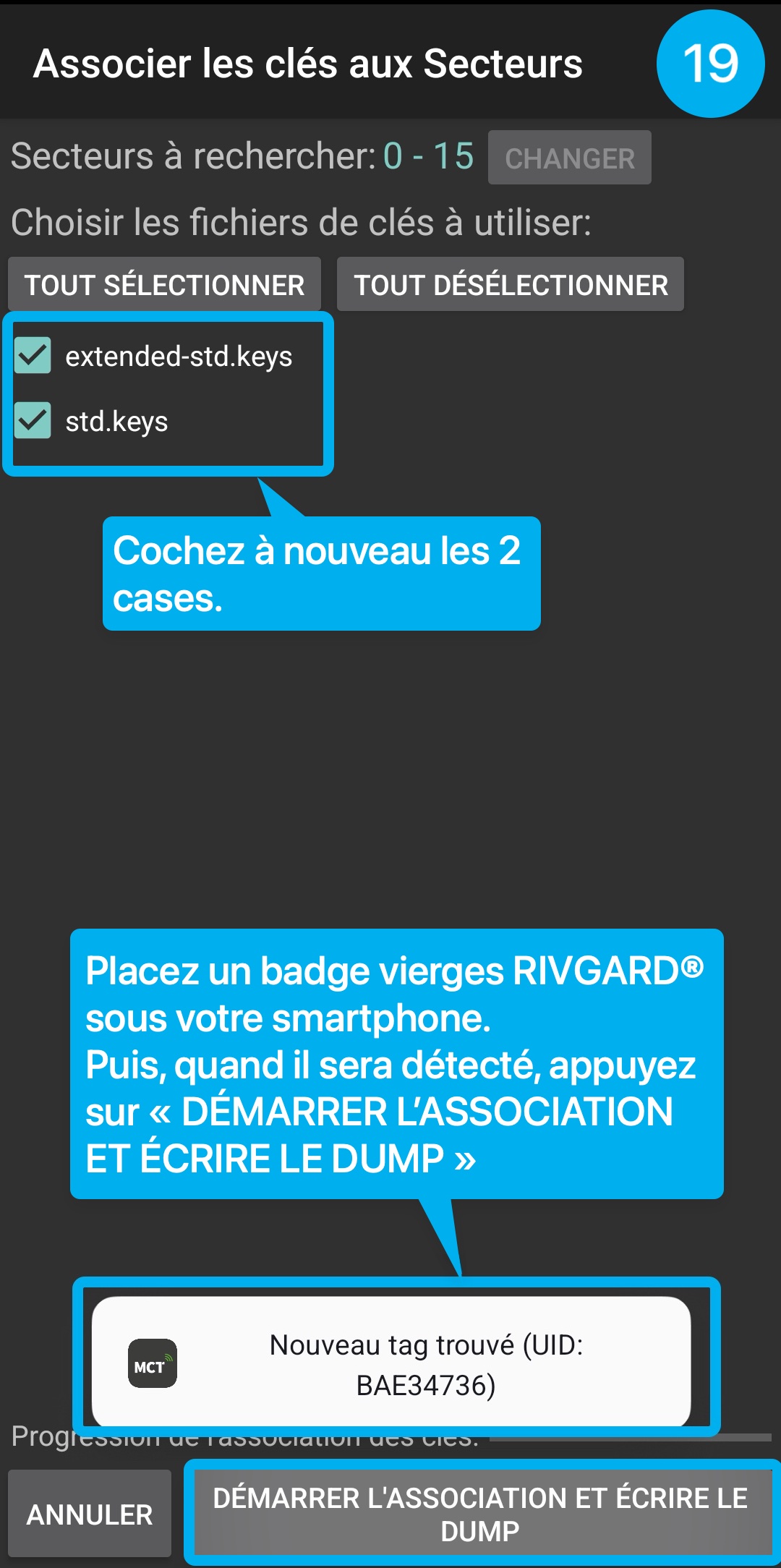 Tutoriel en image : montre comment copier son badge d'immeuble dans l'application MCT.